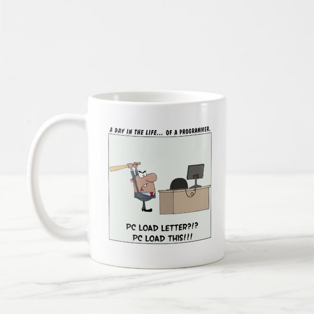 Angry Programmer Hits Computer Coffee Mug (Left)