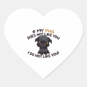 Angry Pug (Black) - Unique Design   Heart Sticker