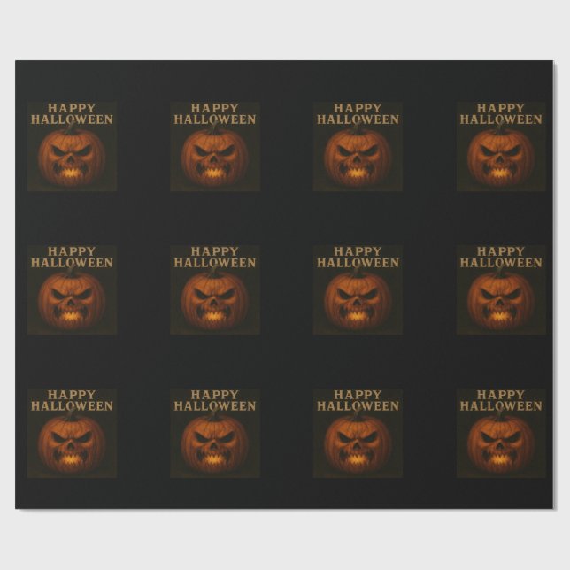 Angry Pumpkin Halloween Wrapping Paper (Flat)