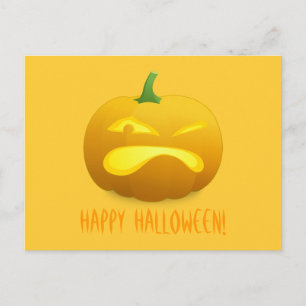 Angry Pumpkin Yellow Background Postcard