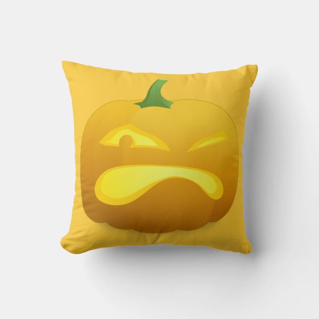 Angry Pumpkin Yellow Throw Pillow (Front)