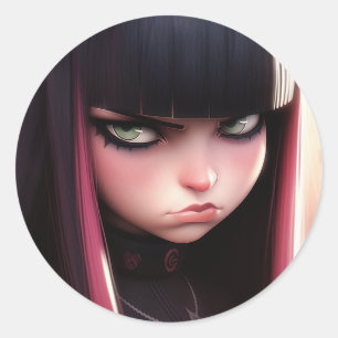 Angry Punk Rocker Girl Classic Round Sticker
