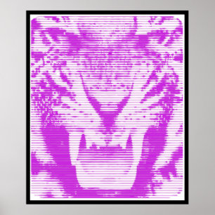 Angry Purple Tiger Horizontal Lines Poster