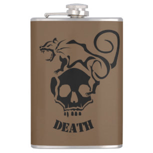 Angry Rat On an Evil Skull Hip Flask