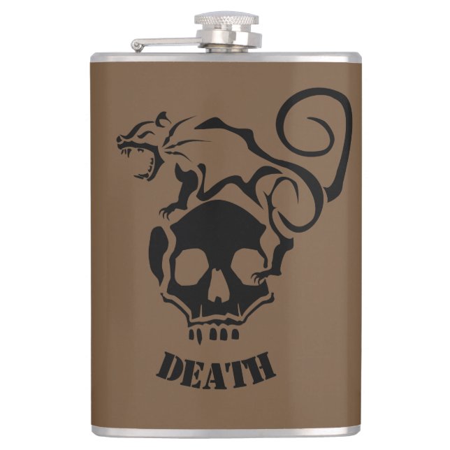 Angry Rat On an Evil Skull Hip Flask (Front)