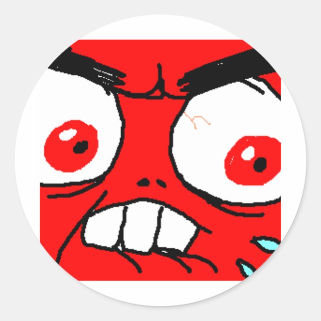 Angry Red Rage Face Classic Round Sticker (Front)