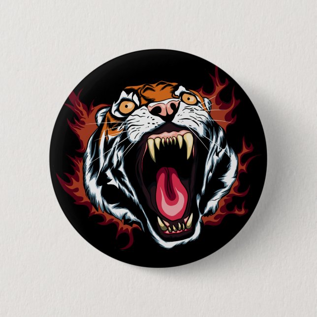 Angry Roaring Tiger Face 6 Cm Round Badge (Front)