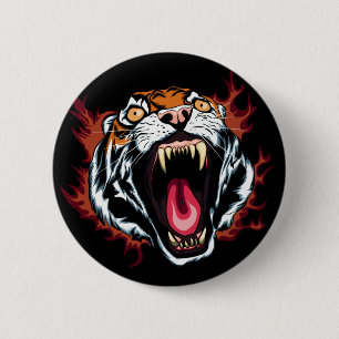 Angry Roaring Tiger Face 6 Cm Round Badge