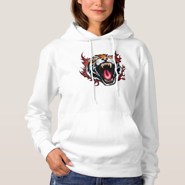 Angry Roaring Tiger Face Hoodie (Front)