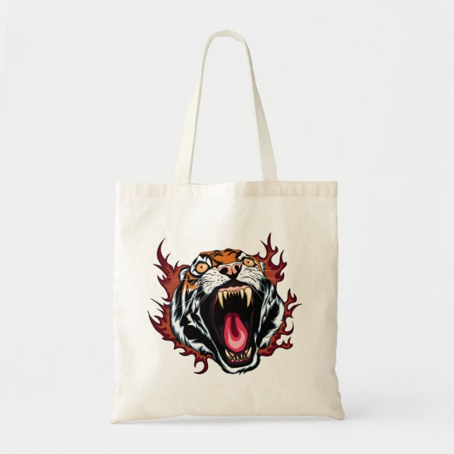 Angry Roaring Tiger Face Tote Bag (Front)