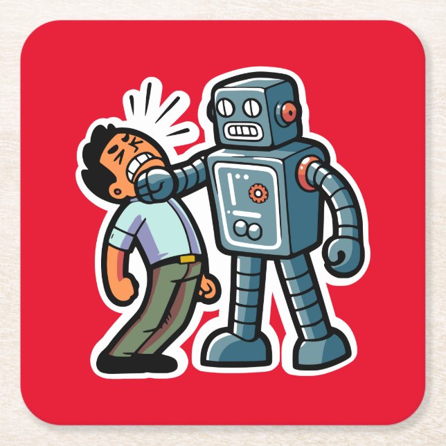 Angry Robot Square Paper Coaster (Front)