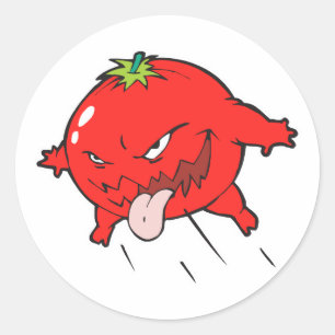 angry rotten tomato cartoon character classic round sticker