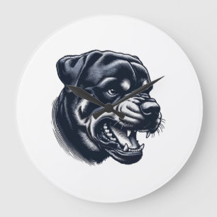 Angry Rottweiler Dog  Bold Guard Dog Artwork Large Clock