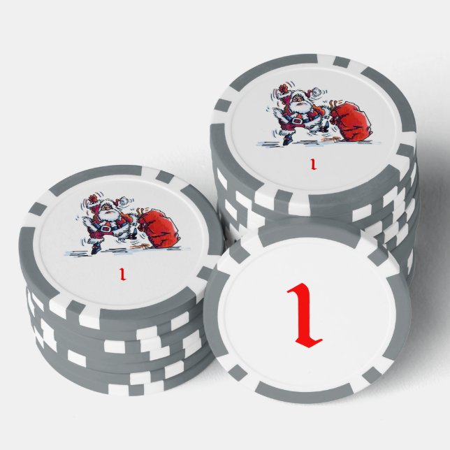 Angry Santa grey 1 striped poker chip (Stack)