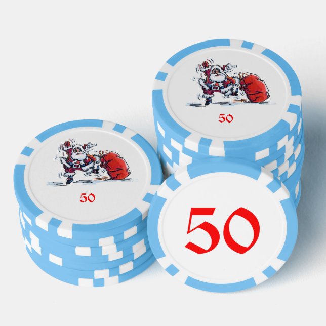 Angry Santa light blue 50 striped poker chip (Stack)