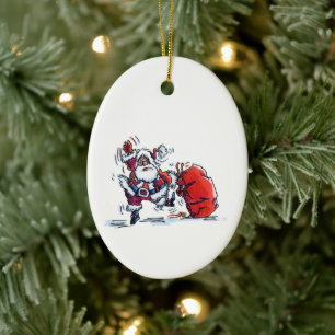 Angry Santa oval ceramic ornament