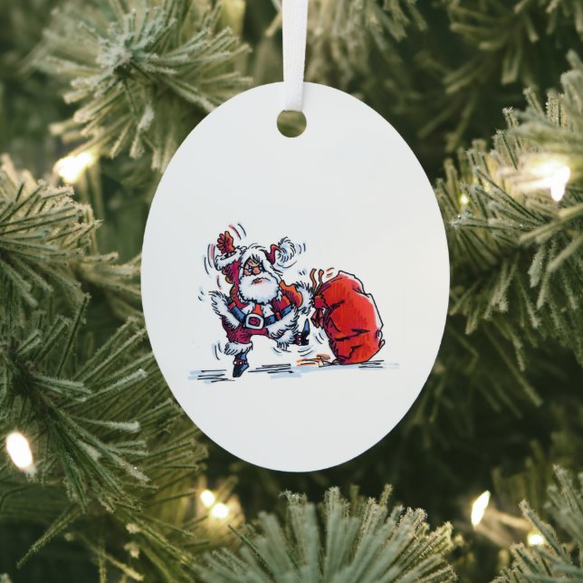 Angry Santa oval metal ornament (Insitu)