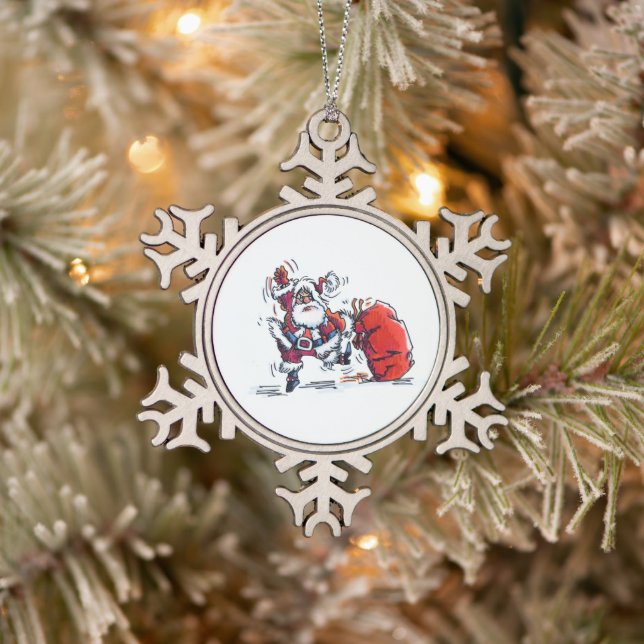 Angry Santa pewter snowflake ornament (Tree)