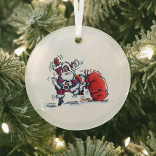 Angry Santa round glass ornament