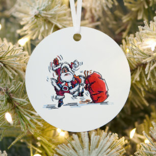 Angry Santa round metal ornament