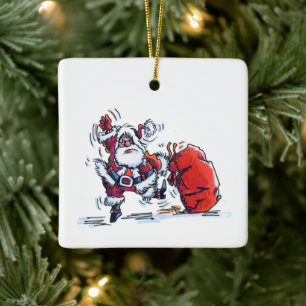 Angry Santa square ceramic ornament