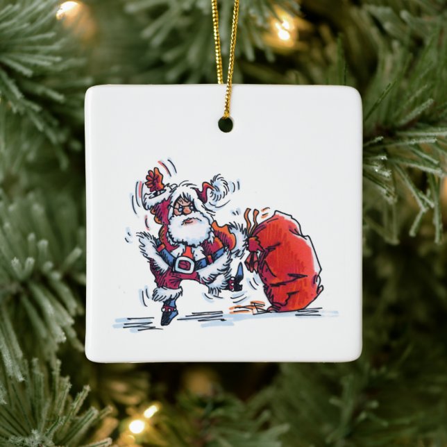 Angry Santa square ceramic ornament (Tree)