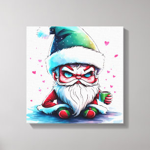 Angry Santa with a Cup of Coffee Canvas Print