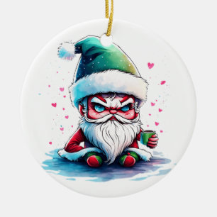 Angry Santa with a Cup of Coffee Ceramic Tree Decoration