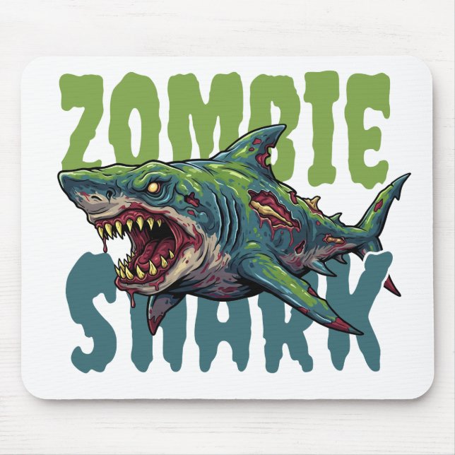 Angry scary Zombie shark illustration Mouse Mat (Front)