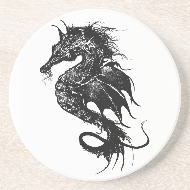 Angry Sea Horse in Black Coaster (Front)