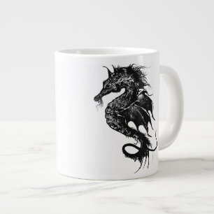 Angry Sea Horse in Black Large Coffee Mug