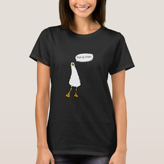Angry Seagull Fish & Chips Cheeky Bird T-Shirt (Front)
