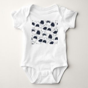 Angry shark, vintage doodle pattern. baby bodysuit