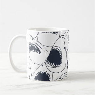 Angry shark, vintage doodle pattern. coffee mug