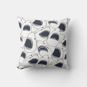 Angry shark, vintage doodle pattern. cushion