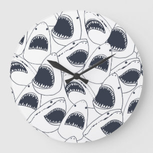 Angry shark, vintage doodle pattern. large clock