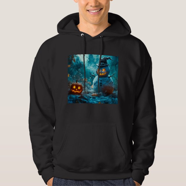 Angry Snowman Halloween Hoodie with Pumpkins (Front)