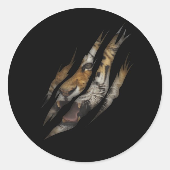 Angry Tiger Face Torn Claw Wild Safari Animal Cat Classic Round Sticker (Front)