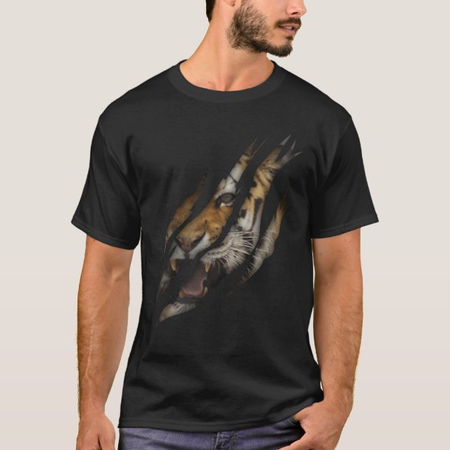 Angry Tiger Face Torn Claw Wild Safari Animal Cat T-Shirt (Front)