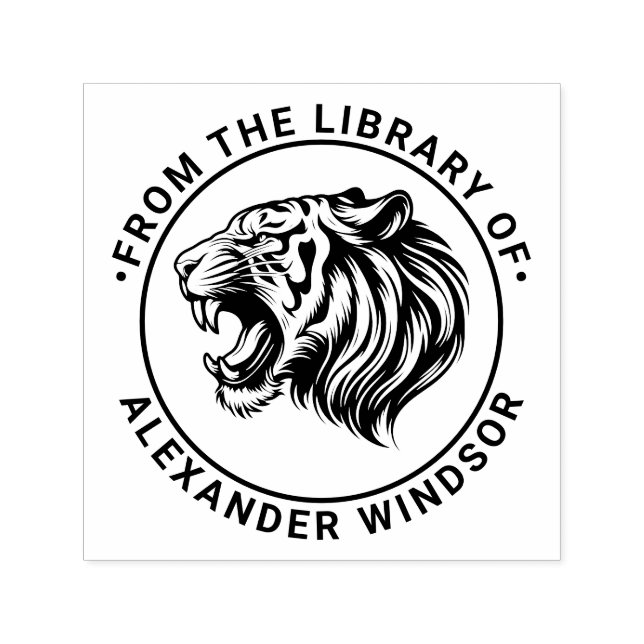Angry Tiger Head Baring Teeth Library Book Name Self-inking Stamp (Design)