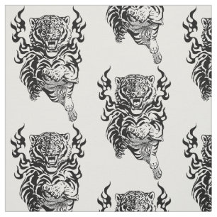 Angry tiger in tongues of flame fabric