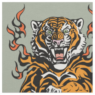 Angry tiger in tongues of flame fabric
