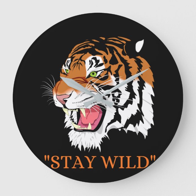 Angry Tiger "Stay Wild" Artistic Wall Clock (Front)