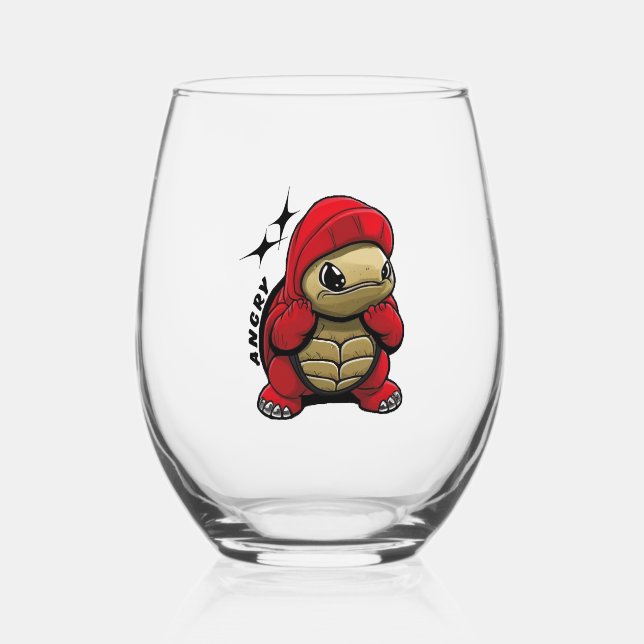 Angry Turtle Stemless Wine Glass (Front)