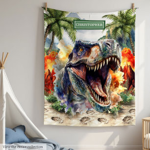 Angry Tyrannosaurus Dinosaur Blanket Personalised 