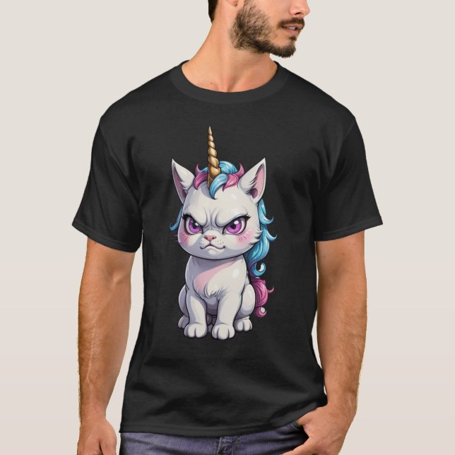 Angry unicorn cat cute funny angry cat T-Shirt (Front)