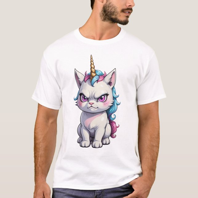 Angry unicorn cat cute funny angry cat T-Shirt (Front)