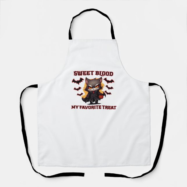 Angry Vampire Cat Craves Sweet Halloween Blood Ove Apron (Front)