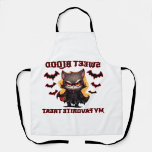 Angry Vampire Cat Craves Sweet Halloween Blood Ove Apron