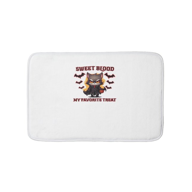 Angry Vampire Cat Craves Sweet Halloween Blood Ove Bath Mat (Front)